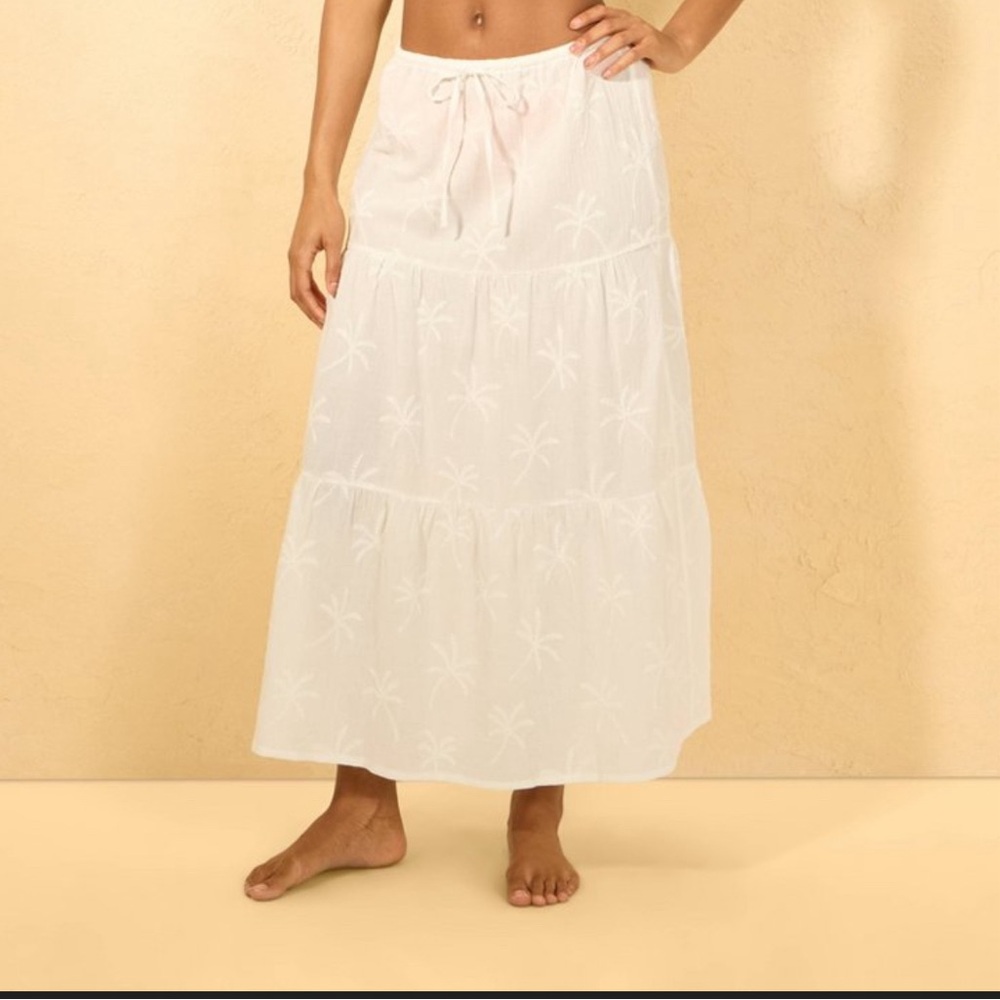 Target Cream Tiered Maxi Skirt with Tie Front